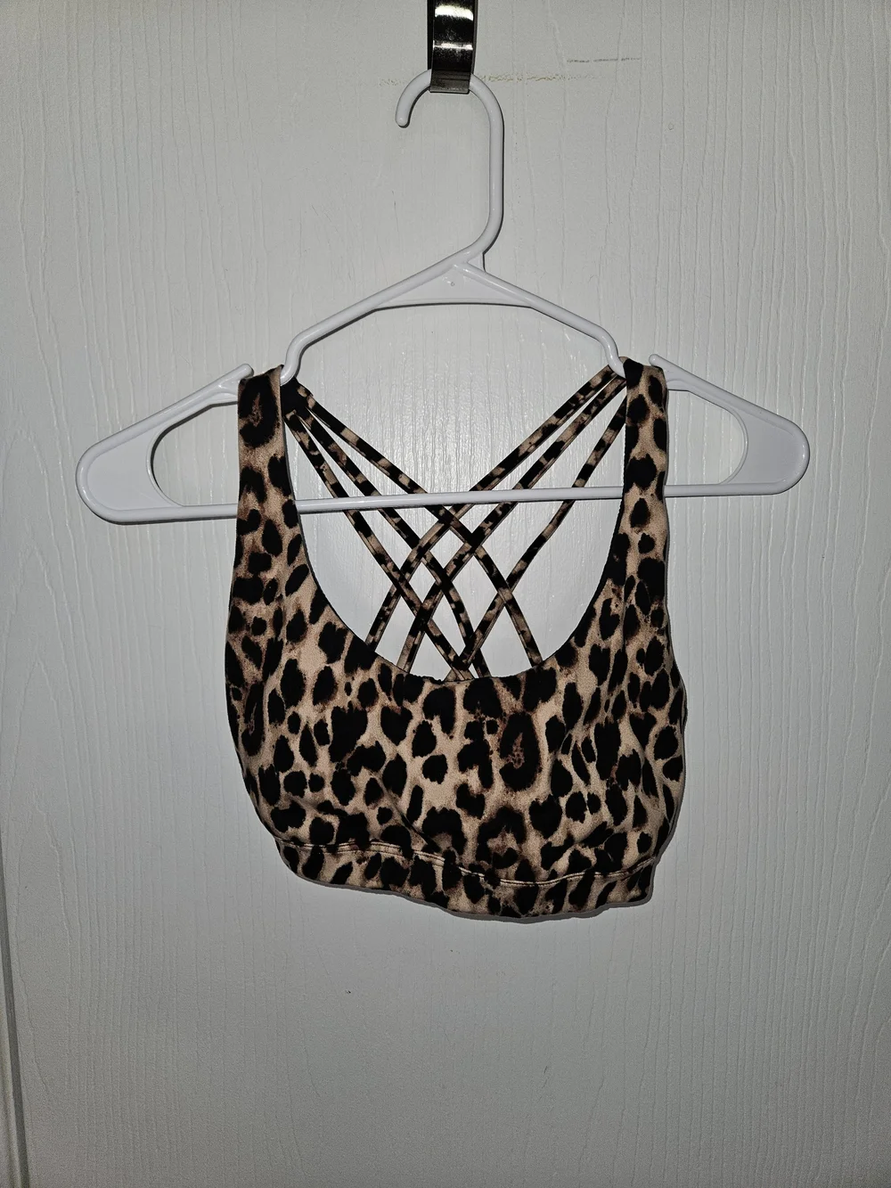 Victoria's Secret Leopard Print Crisscross Sports Bra - Beige & Black
